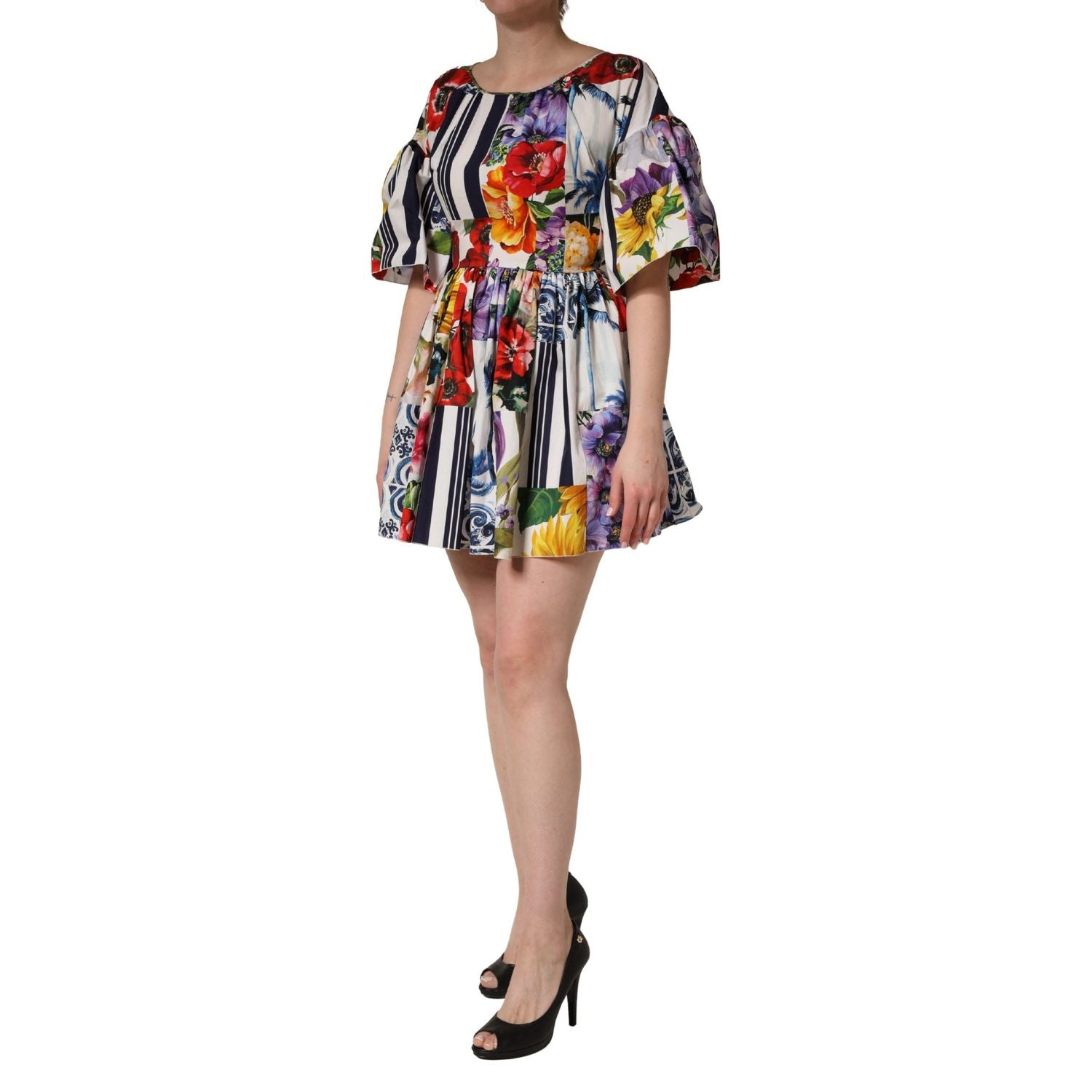 Dolce & Gabbana Multicolor Patchwork Cotton Poplin Mini Dress