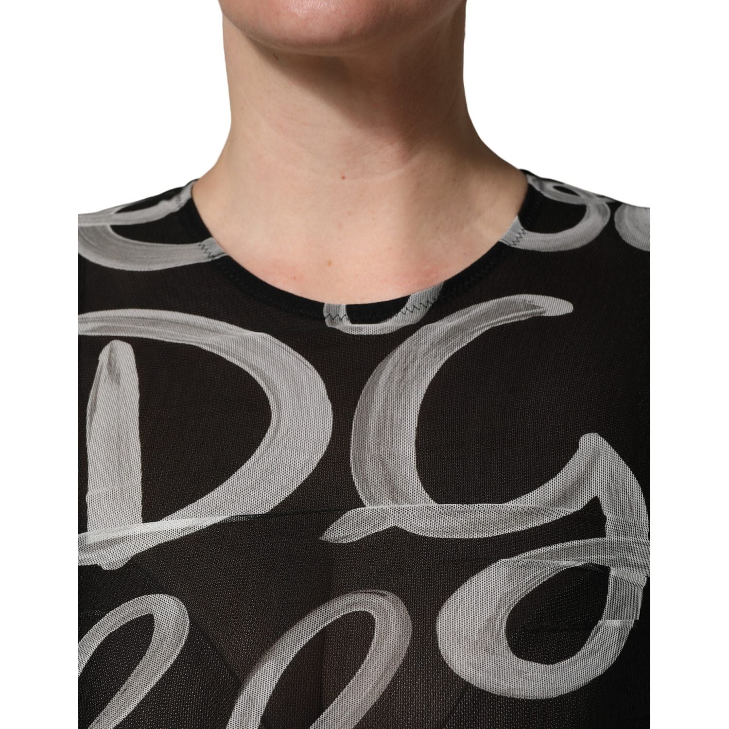 MSGM Black White Long Sleeve Printed Mini Dress