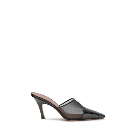 Amina Muaddi Black Calf Leather Bos Taurus Mules