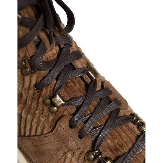 Dolce & Gabbana Brown Corduroy High Top Oxford Boots