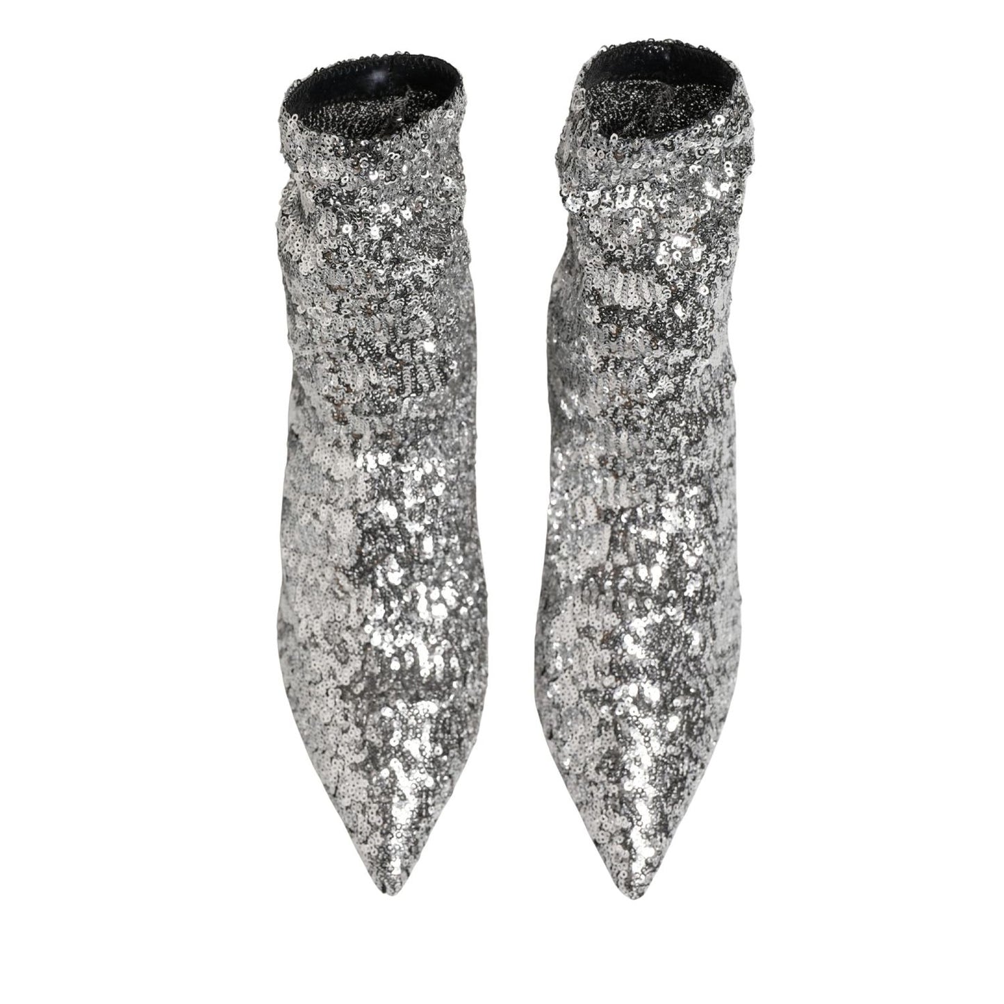Dolce & Gabbana Silver Sequined Short Boots Stretch Shoes