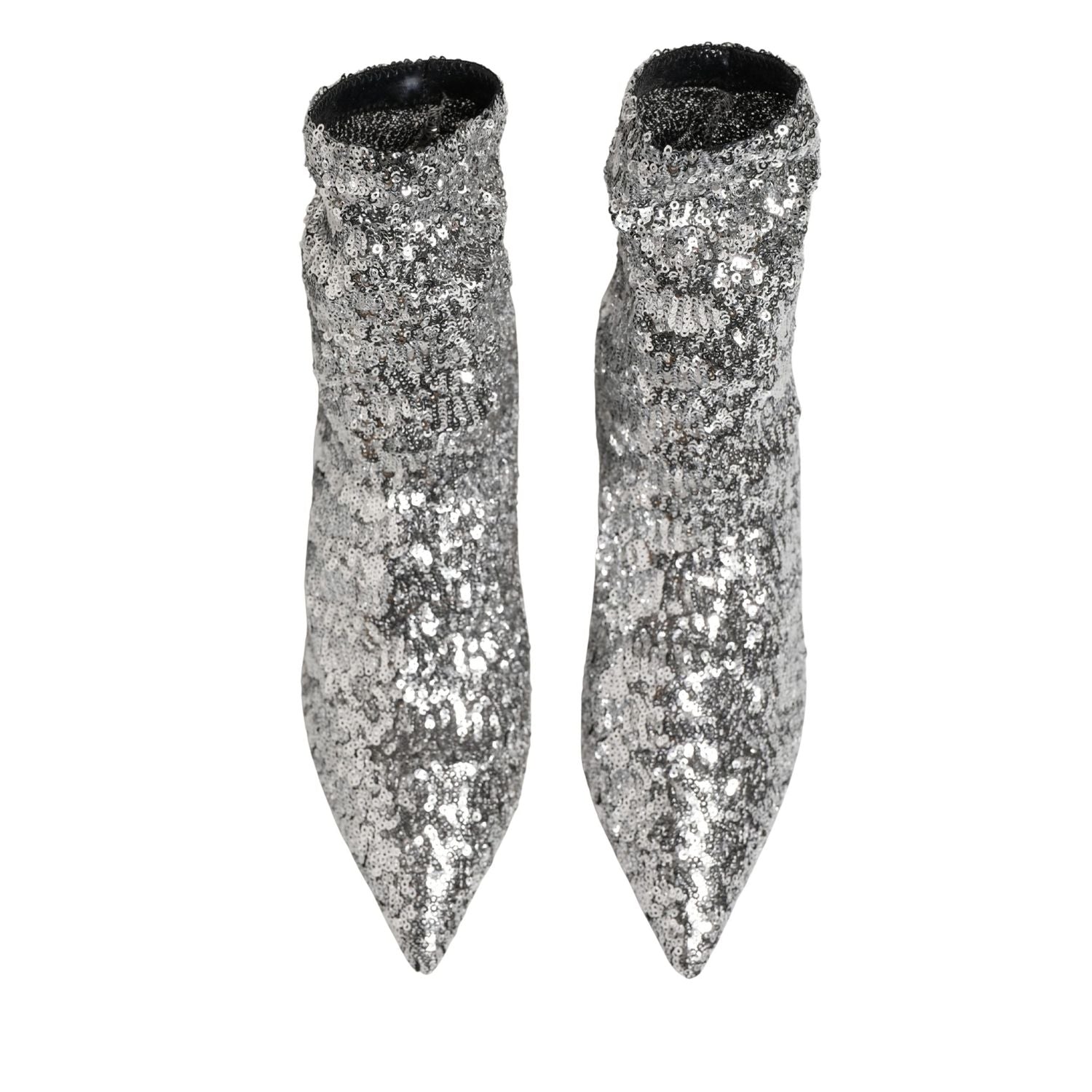 Dolce & Gabbana Silver Sequined Short Boots Stretch Shoes