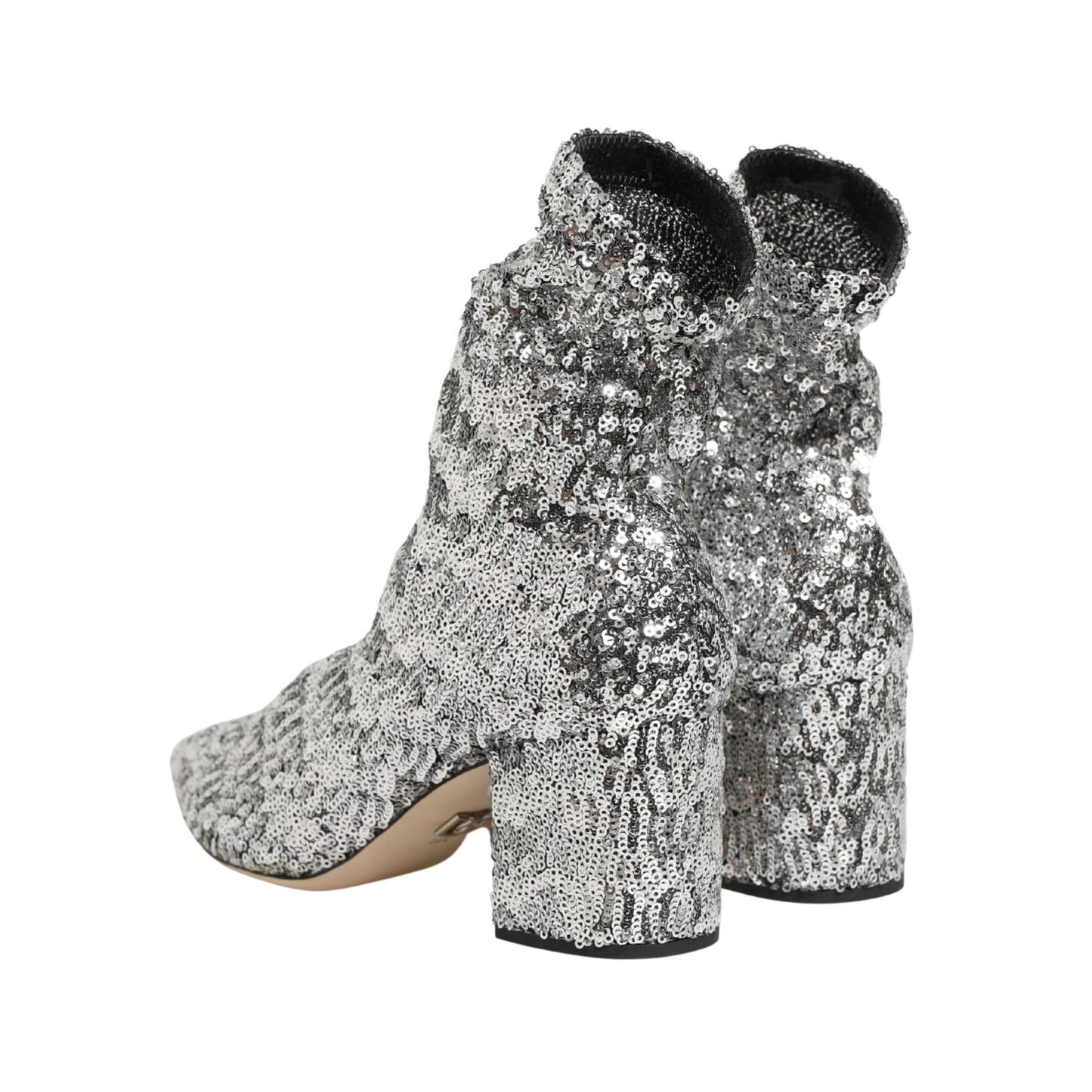 Dolce & Gabbana Silver Sequined Short Boots Stretch Shoes