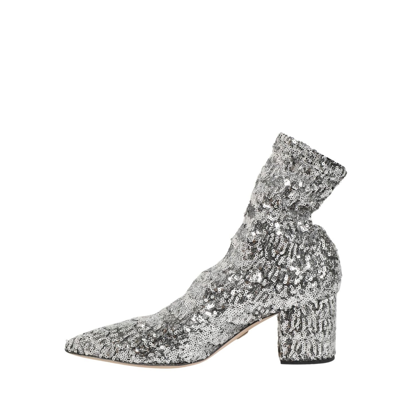 Dolce & Gabbana Silver Sequined Short Boots Stretch Shoes