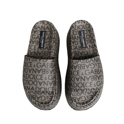 Dolce & Gabbana Gray Leather Monogram Logo Sandals Shoes