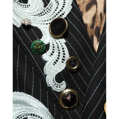 Dolce & Gabbana Black Stripe Double-Breasted Blazer Jacket