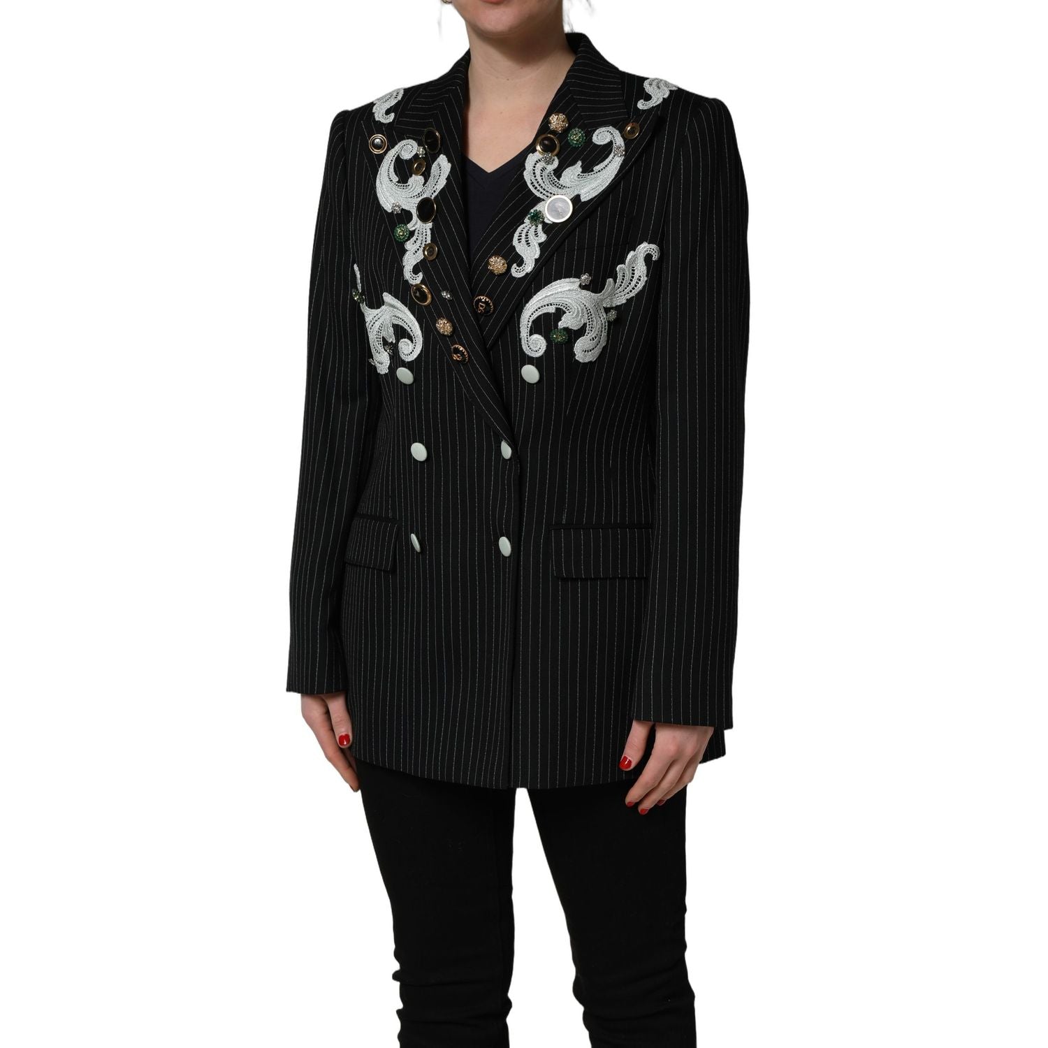 Dolce & Gabbana Black Stripe Double-Breasted Blazer Jacket