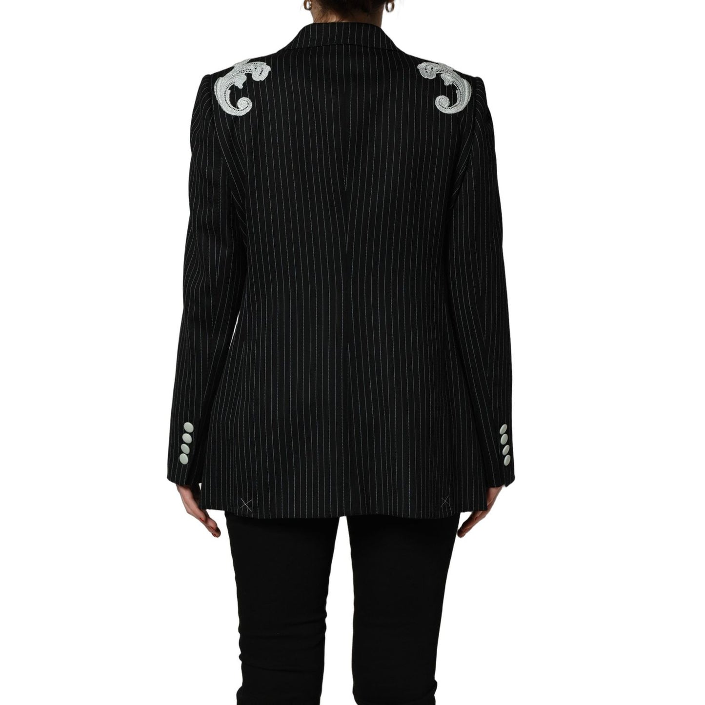 Dolce & Gabbana Black Stripe Double-Breasted Blazer Jacket
