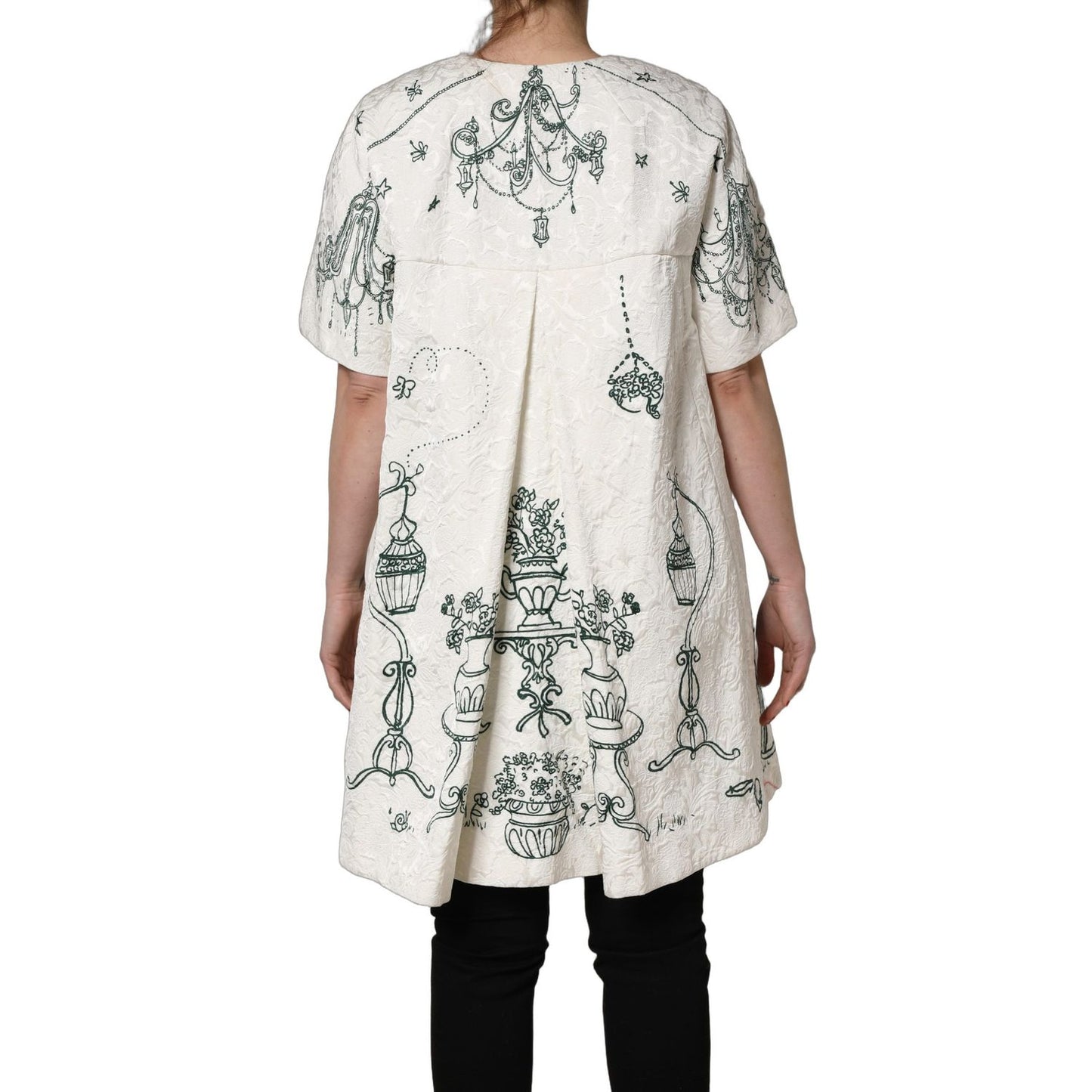 Dolce & Gabbana White Jacquard Garden Print Coat Jacket