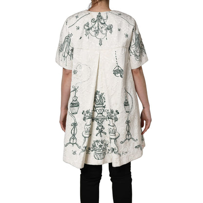 Dolce & Gabbana White Jacquard Garden Print Coat Jacket