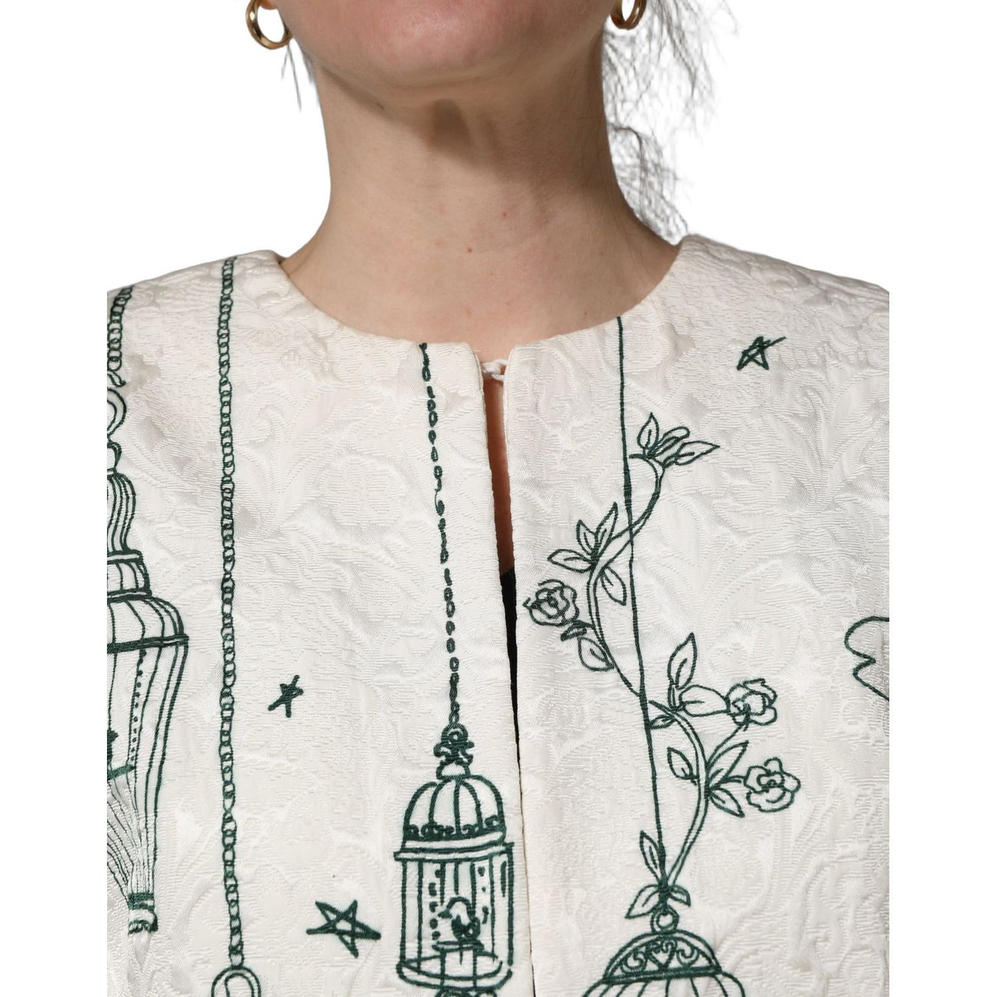 Dolce & Gabbana White Jacquard Garden Print Coat Jacket