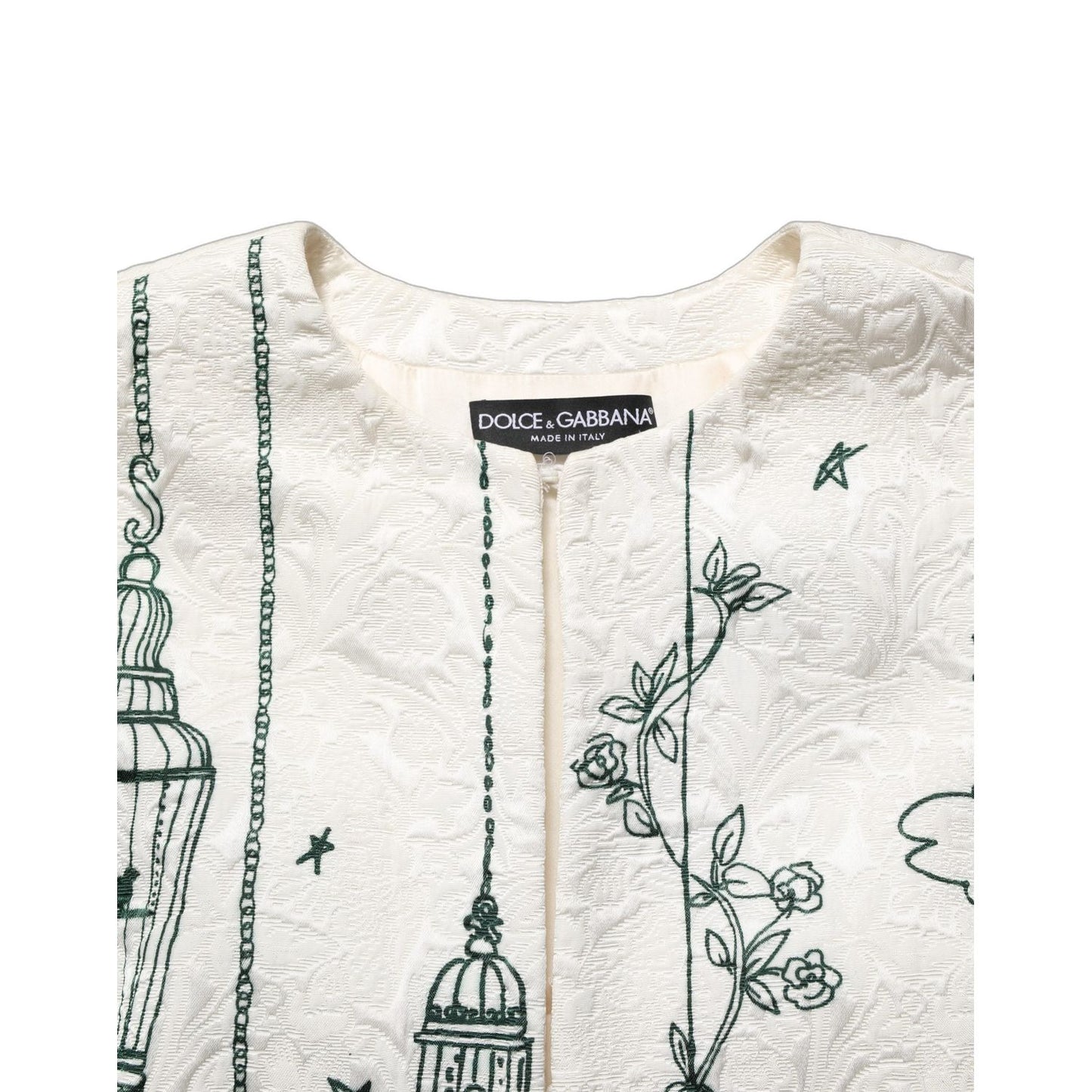 Dolce & Gabbana White Jacquard Garden Print Coat Jacket