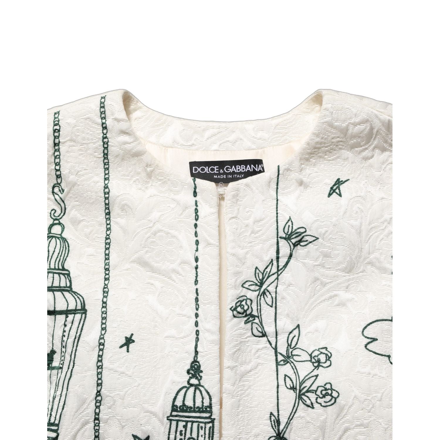 Dolce & Gabbana White Jacquard Garden Print Coat Jacket