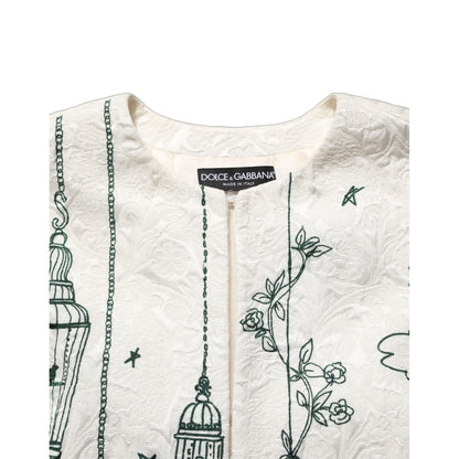 Dolce & Gabbana White Jacquard Garden Print Coat Jacket