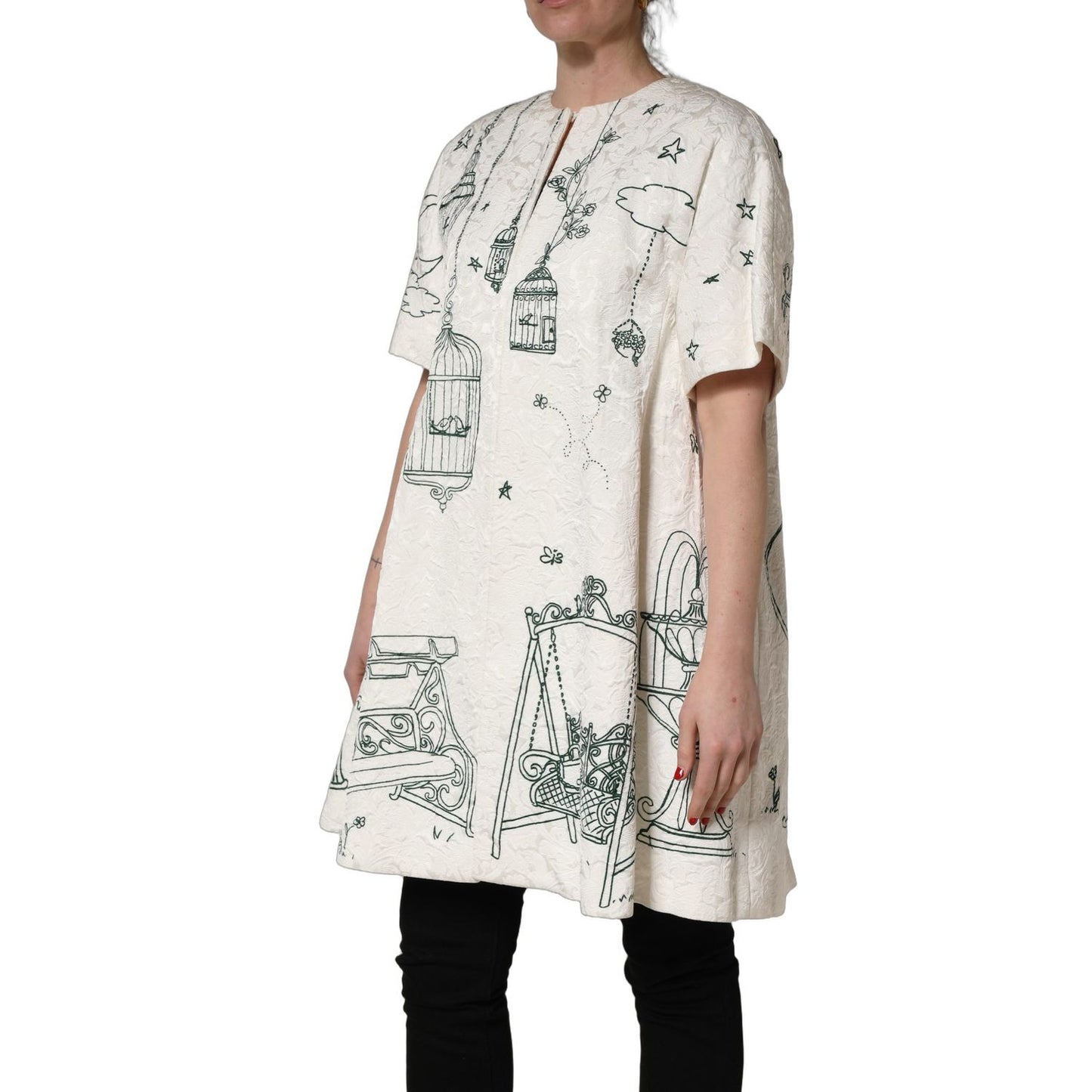 Dolce & Gabbana White Jacquard Garden Print Coat Jacket