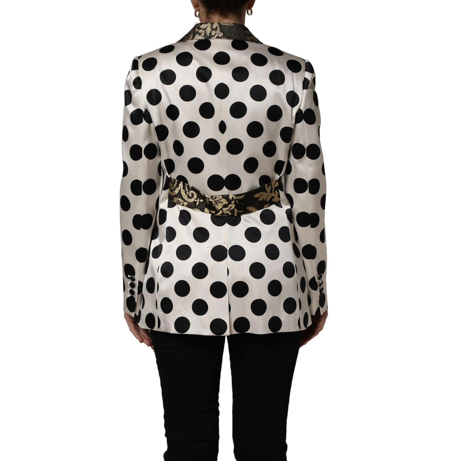 Dolce & Gabbana White Brocade Polka-Dot Print Blazer Jacket