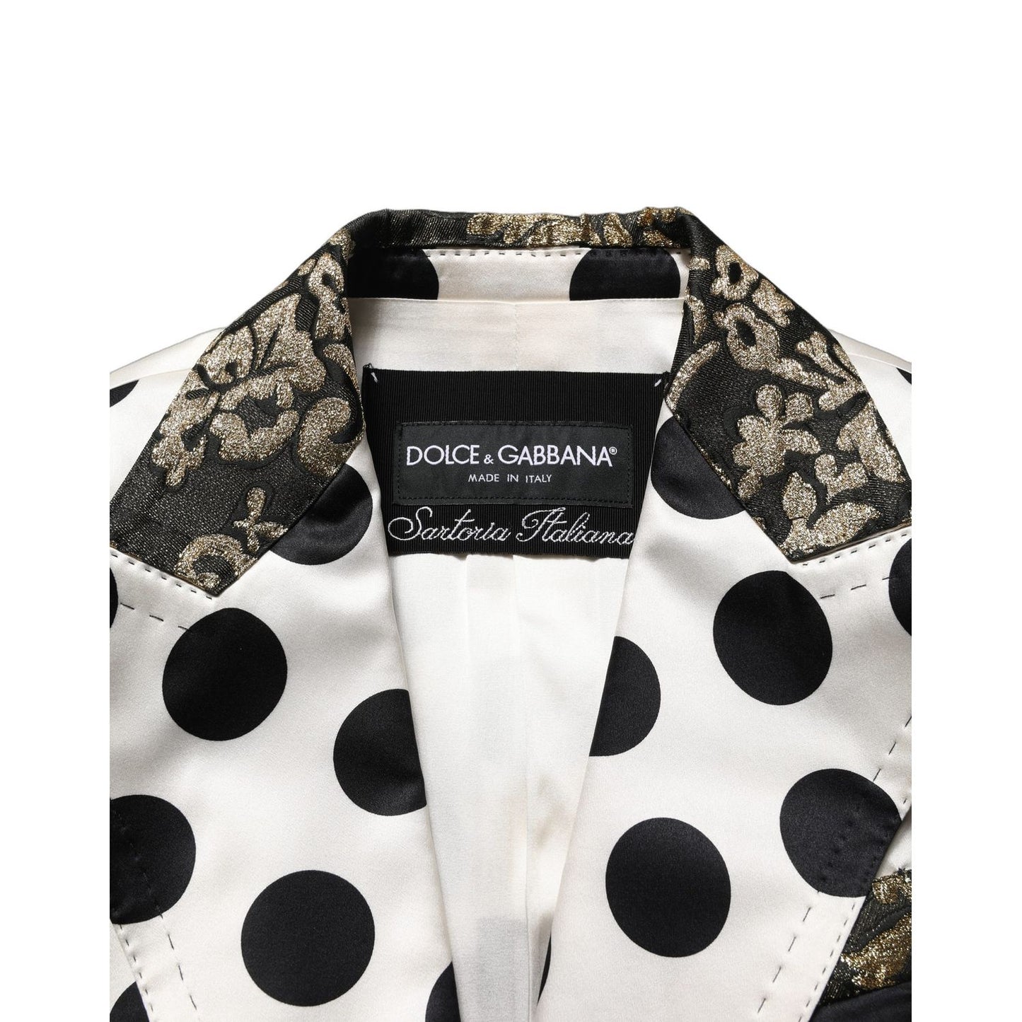 Dolce & Gabbana White Brocade Polka-Dot Print Blazer Jacket