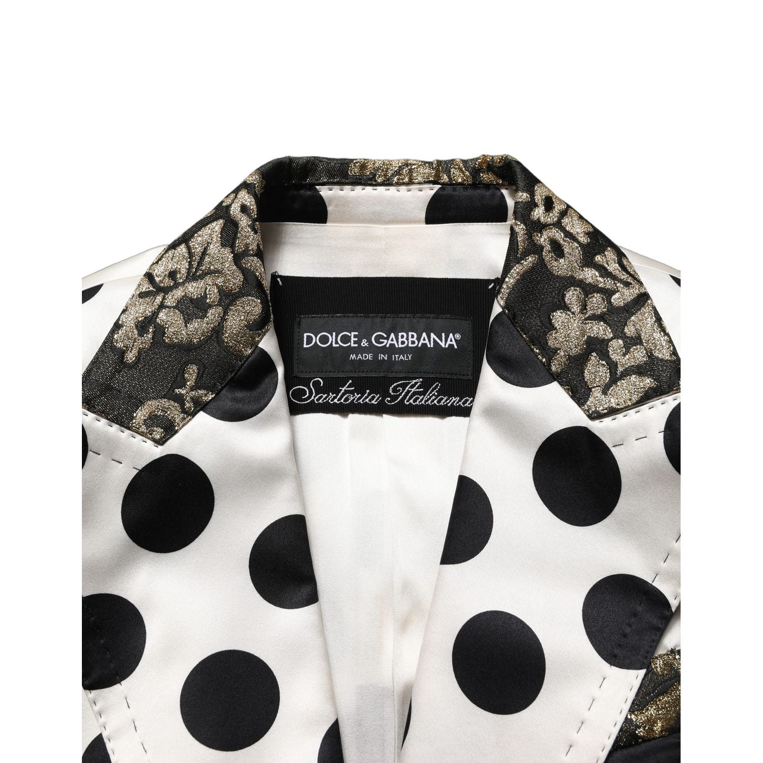 Dolce & Gabbana White Brocade Polka-Dot Print Blazer Jacket