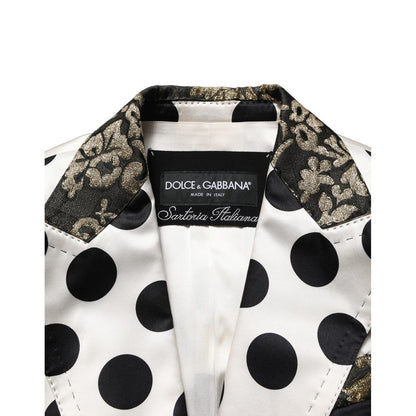 Dolce & Gabbana White Brocade Polka-Dot Print Blazer Jacket