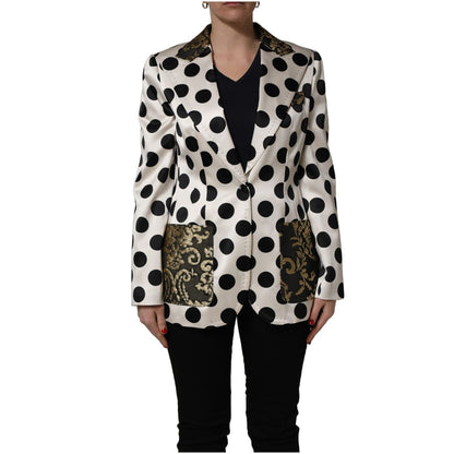 Dolce & Gabbana White Brocade Polka-Dot Print Blazer Jacket
