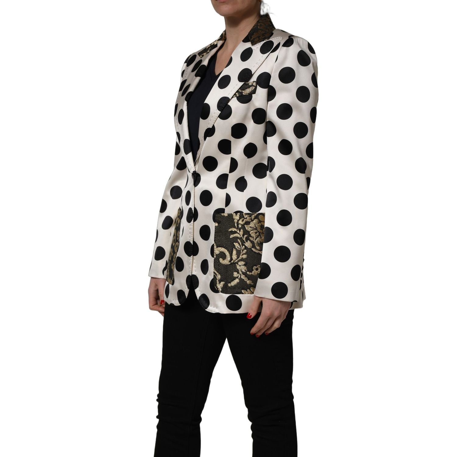 Dolce & Gabbana White Brocade Polka-Dot Print Blazer Jacket