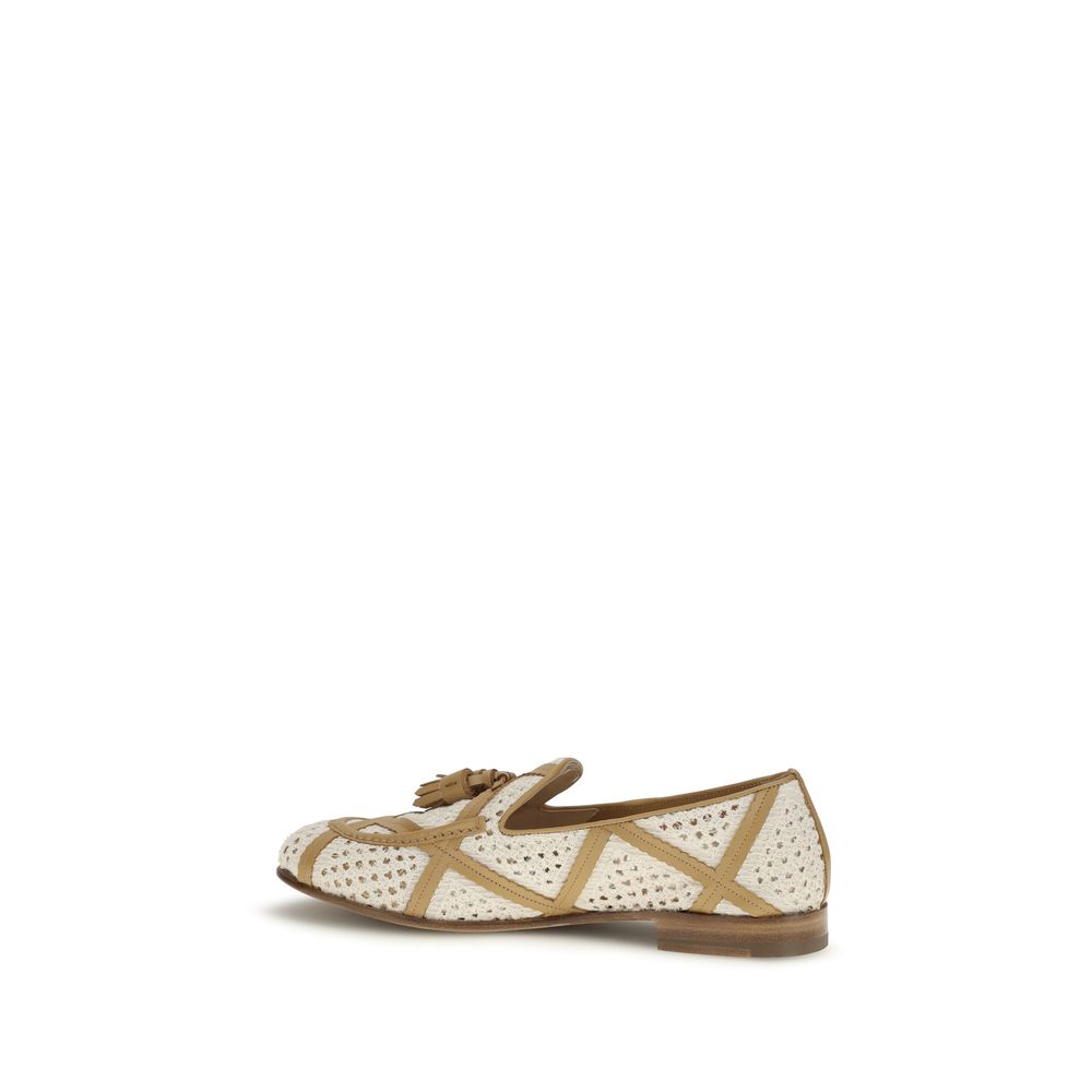 Fratelli Rossetti Beige Linen Slip-On Loafers