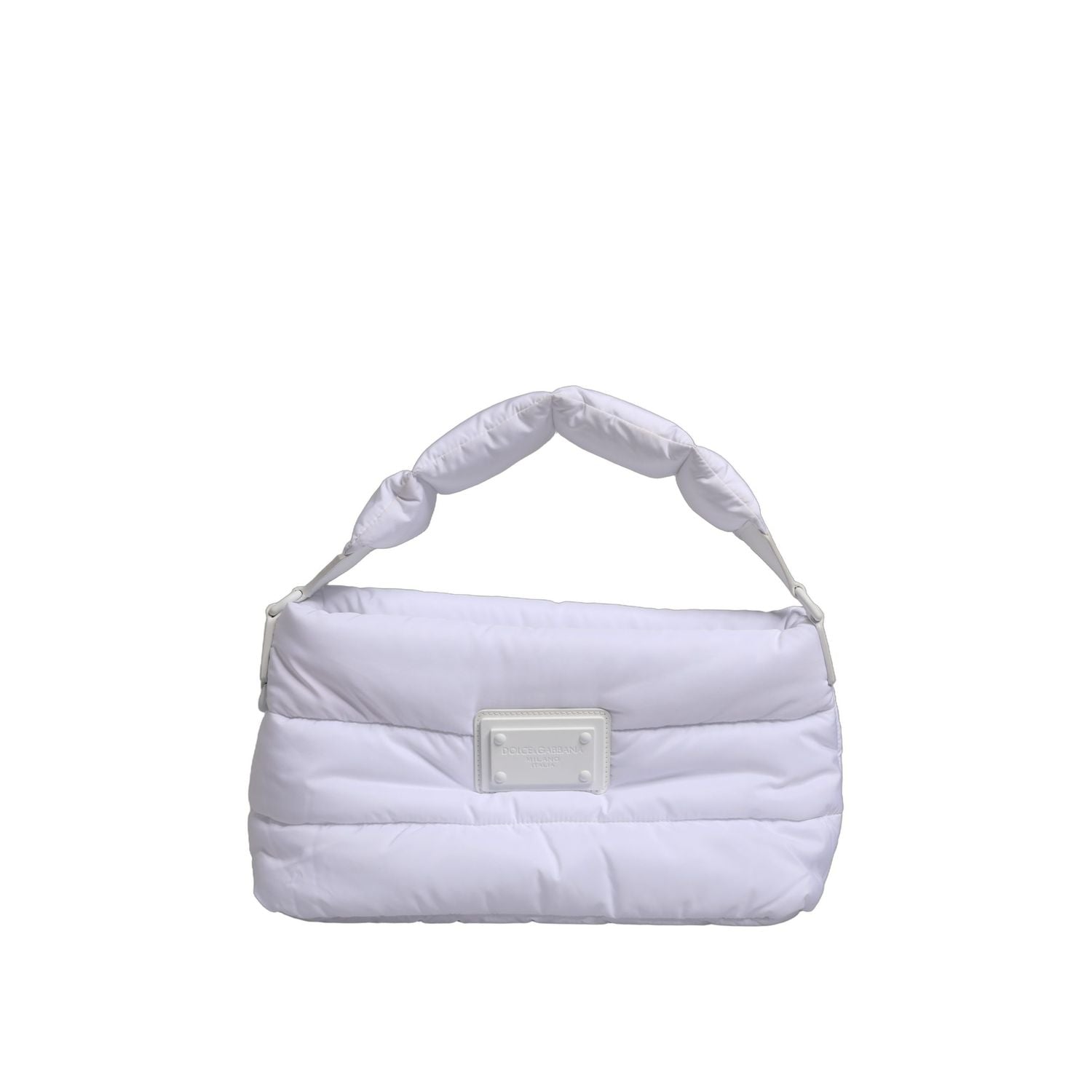 Dolce & Gabbana White Logo Plaque Polyester Quilted Shoulder Borse Bag