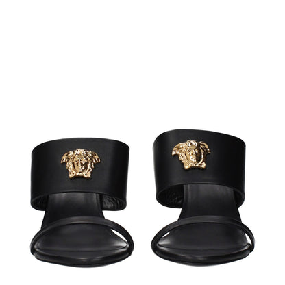 Versace Black Leather Stiletto Heel Sandals