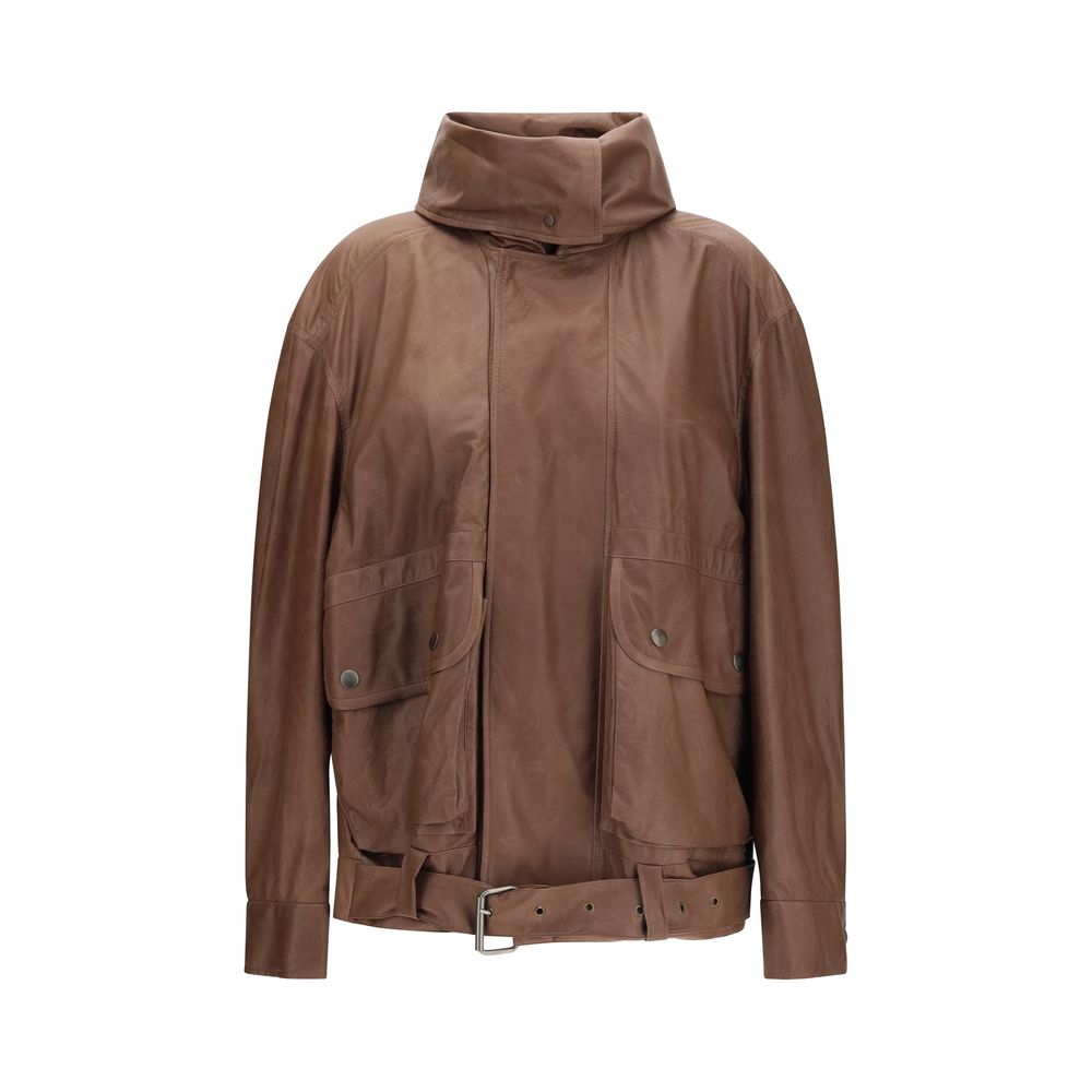 Calvin Klein Brown Lamb Ovis Aries Aries Leather Jacket