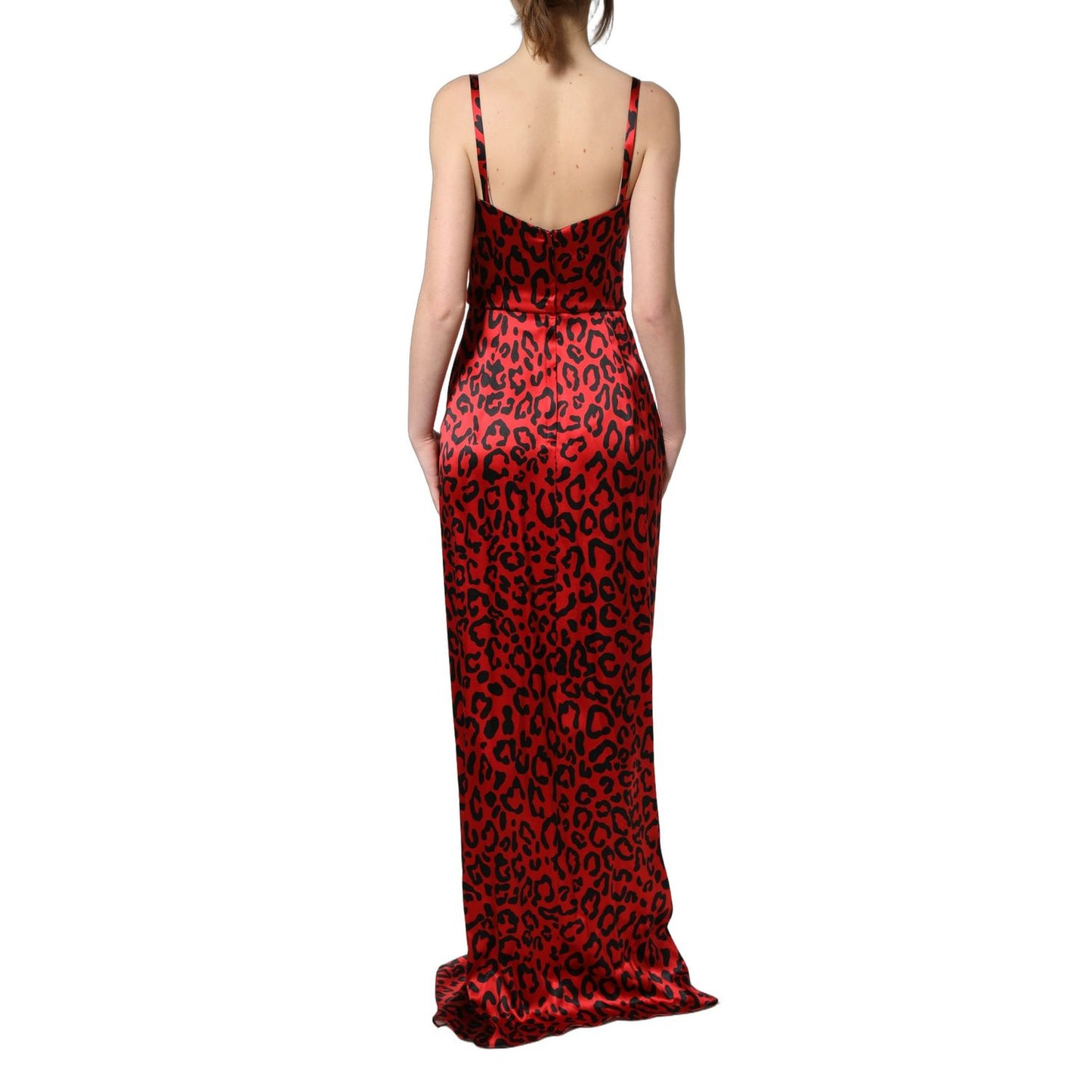 Dolce & Gabbana Red Leopard Draped Sleeveless Maxi Dress