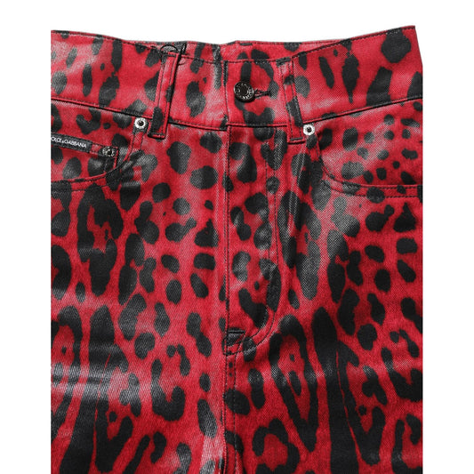 Dolce & Gabbana Red Leopard Skinny High Waist Denim Jeans