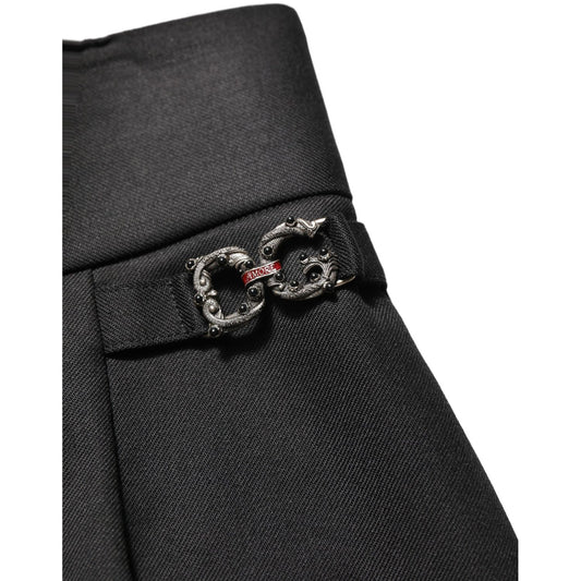Dolce & Gabbana Black Wool High Waisted Logo Trouser Pants