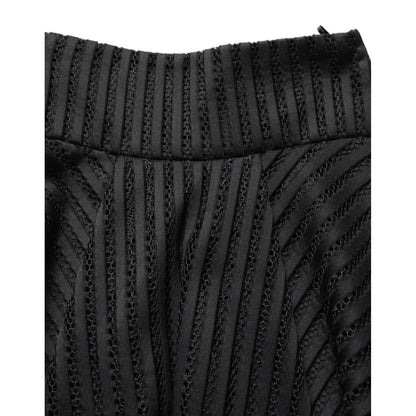 PINKO Cotton Striped Flared Silhouette Aline Midi Black