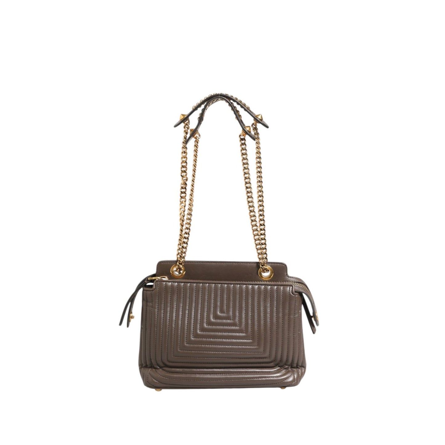 Fendi Brown Quilted Lambskin Leather Dotcom Click Small Shoulder Bag