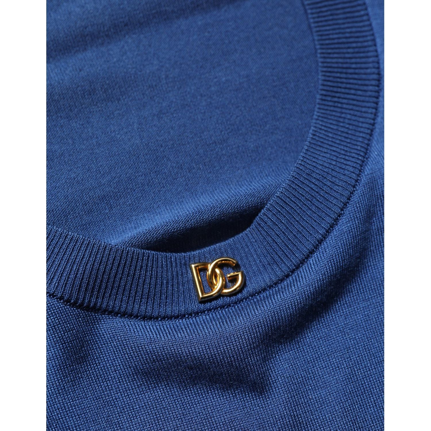 Dolce & Gabbana Blue Silk DG Logo Crew Neck Pullover Sweater