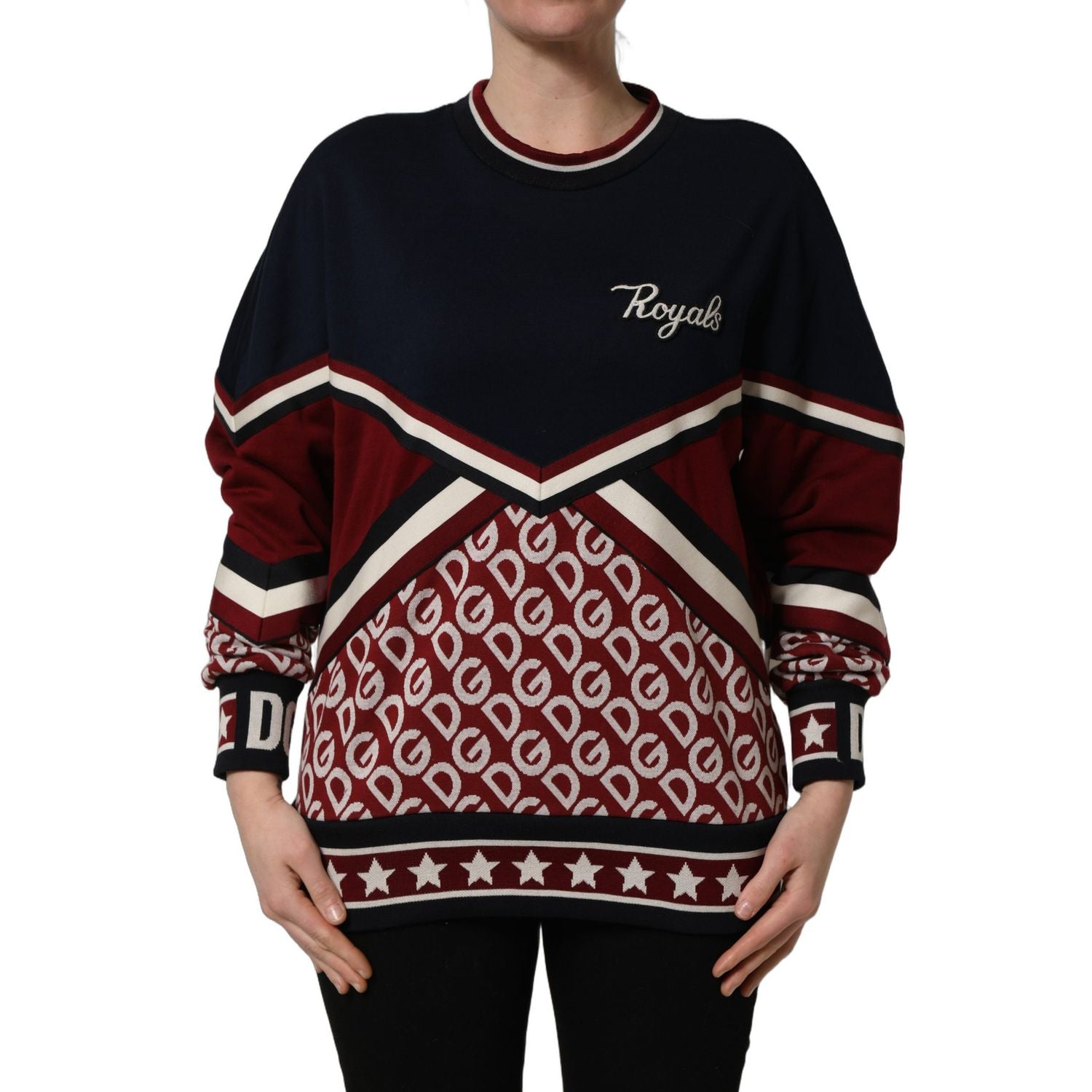 Dolce & Gabbana Blue Red Paneled 'Royals' Patch Sweatshirt Sweater