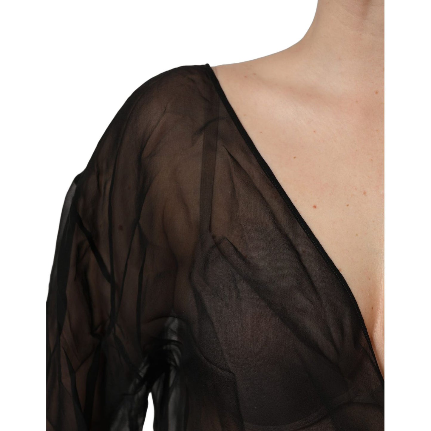 Dolce & Gabbana Black Wrap Sheer Chiffon One Shoulder Top