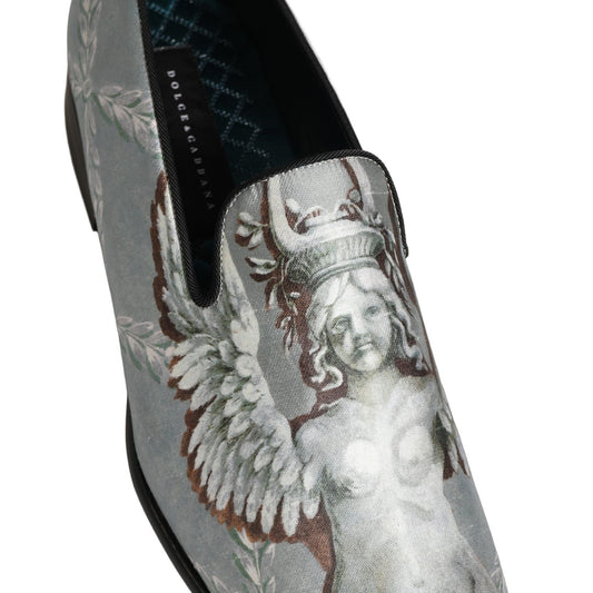 Dolce & Gabbana Gray Baroque Angel Velvet Men Loafers Shoes