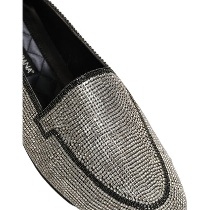 Dolce & Gabbana Silver Crystal Embellished Men Loafers Shoes