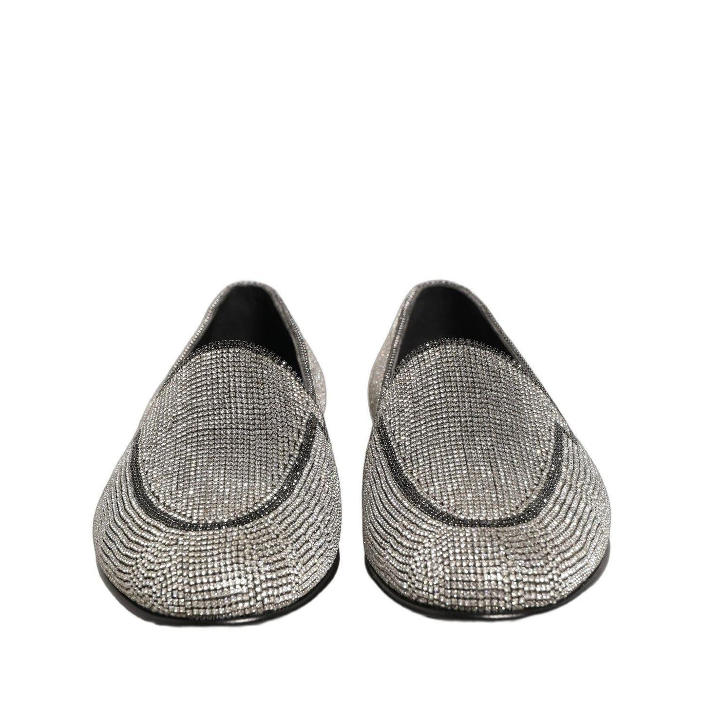 Dolce & Gabbana Silver Crystal Embellished Men Loafers Shoes