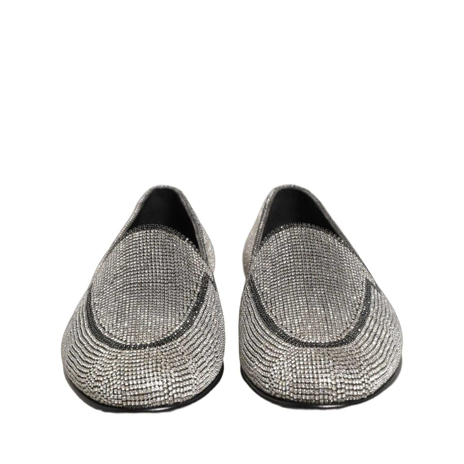 Dolce & Gabbana Silver Crystal Embellished Men Loafers Shoes