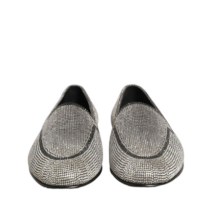 Dolce & Gabbana Silver Crystal Embellished Men Loafers Shoes