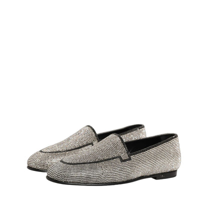 Dolce & Gabbana Silver Crystal Embellished Men Loafers Shoes