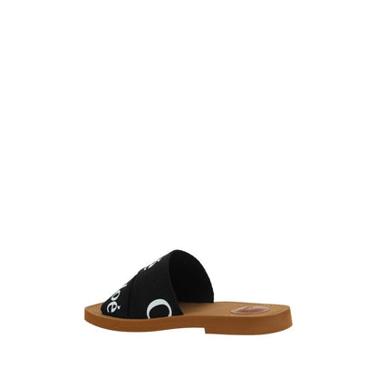 Chloé Black Cotton Flat Sandals