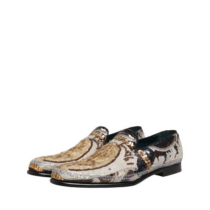 Dolce & Gabbana Multicolor Embroidered Sequin Loafers Shoes