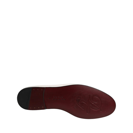 Dolce & Gabbana White Leather Logo Slip On Men Loafers Shoes