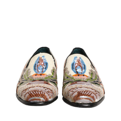 Dolce & Gabbana Multicolor Sequin Embroidered Loafers Shoes