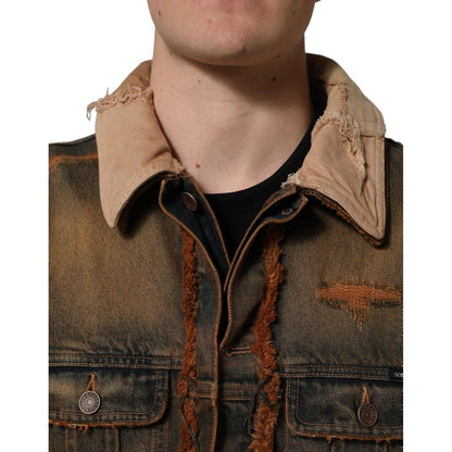 Dolce & Gabbana Multicolor Raw Cut Panelled Denim Men Jacket