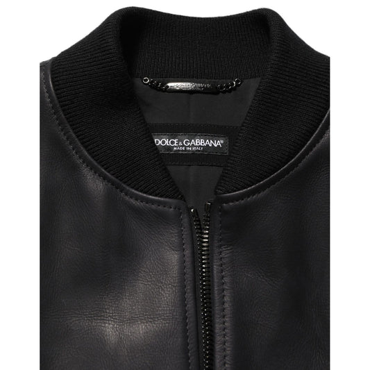 Dolce & Gabbana Black Leather Full Zip Men Biker Jacket
