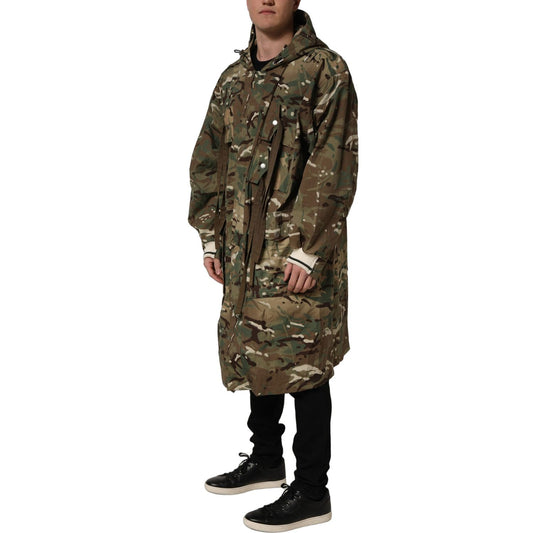 Dolce & Gabbana Multicolor Camouflage Hooded Coat Jacket